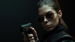 Secret agent style woman on black background AI generated image