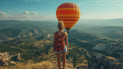 Sticker - hot air balloon in the mountains