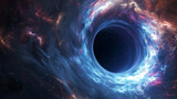 black hole in deep space attracting light and matter inside it