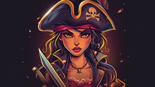 Pirate Girl Mascot Logo Background AI Generated Image