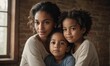 © bellart - Special Moments: Radiant Joy in a Happy Afro American Family with a Loving Mom and Two Adorable Kids