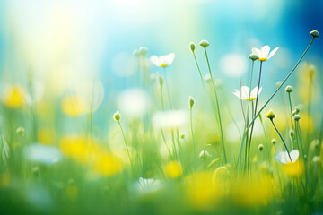 Wall Mural - Sunlight daisy field in bloom