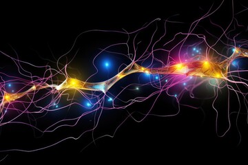 Poster - A computer generated image depicting a network of lights creating a visually captivating display., Nervous system in the human brain is powered by artificial intelligence, AI Generated