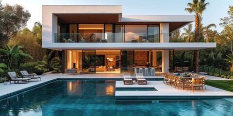 Modern luxury mediterranean home with swimming pool