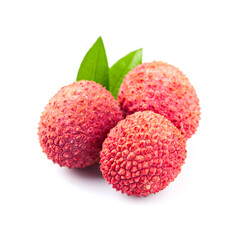 Poster - Lychee with leaves on white backgrounds