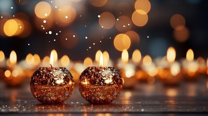 Wall Mural - burning candle in the dark, beautiful firework on_the background of the golden