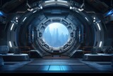 Fototapeta Przestrzenne - A captivating sci-fi fi fi fi fi fi fi fi fi fi fi fi fi image that portrays a mesmerizing futuristic scene, Space-age tech backdrop viewed from a spaceship, AI Generated