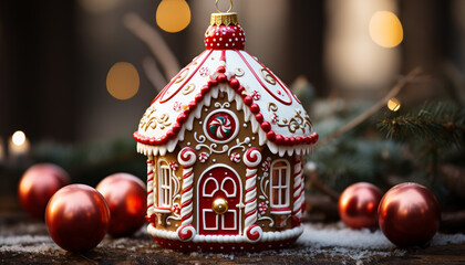 Poster - Homemade gingerbread house, decorated with icing and candy generated by AI