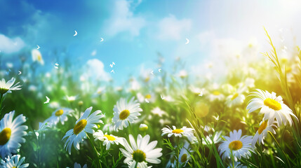 Sticker - field of daisies. illustration of a summer background