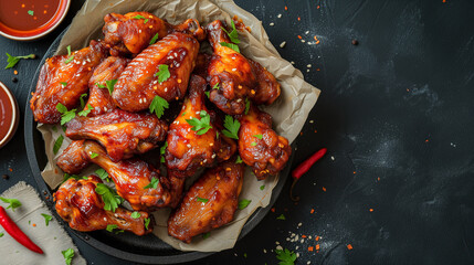 From above chicken Wings in a Spicy Glaze 