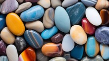 Multicolor Beach Stones For Crafting On Concrete Surface
