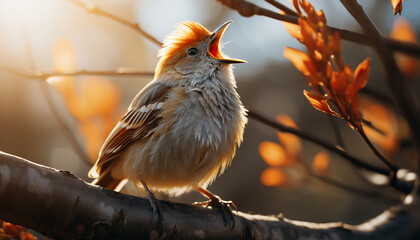 Canvas Print - A cute sparrow perching on a branch generated by AI