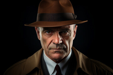 Old fashioned detective or mafia man woman in retro style hat Generative AI picture portrait