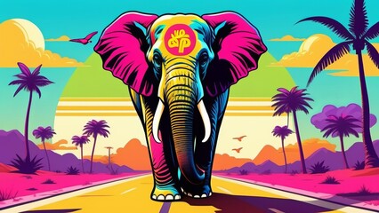 Wall Mural - elephant on a beach pop art style ai generated