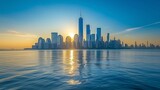 Fototapeta  - New York City skyline at sunrise with the Hudson River in the foreground
