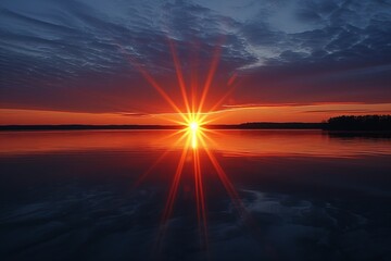 Canvas Print - Sunset over a calm lake with a beautiful sky