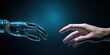 © PNG City - Showing human and robot hands on blue background. Target for labor market disruption, ai, robot replacement the human job to reduce cost and enhance productivity