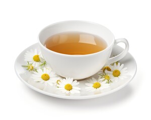 Relaxing chamomile tea isolated on white for your design projects. generative AI