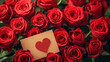 Romantic Red Roses with Heart-Shaped Card for Valentine's Day