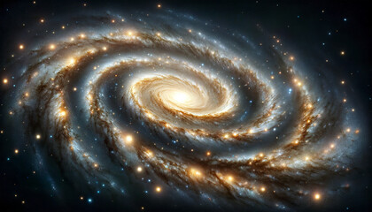 breathtaking spiral galaxy with swirling star arms and cosmic dust against the darkness of space, hi