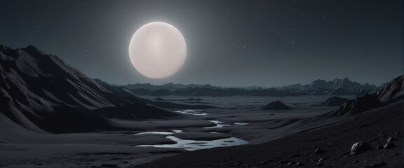 Wall Mural - surface of an alien grey planet with stars in the sky dark background