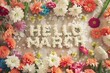 Hello March floral banner with text made of flowers Generative AI