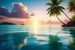 Tropical natural sea landscape sunset for backgrounds, amazing tropic scenery. Fantastic sunrise on ocean for vacation style design. Concept of summer vacation and travel holiday. Copy ad text space
