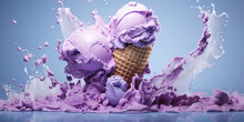A Purple Ice Cream Cone With A Light Blue Background