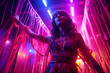 girl dressed for a party in a discotheque with neon lights