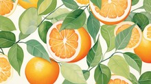 A Background Of Citrus Tree Leaves And Small Cross Sections Of Grapefruits And Oranges, Stylized Like An Acrylic Painting, Kids Book, White Background --ar 16:9