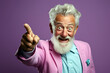 © photosaint - portrait of a fashionable man with a white beard pointing his hand forward