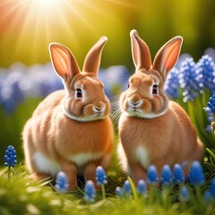 red Easter rabbits outdoor