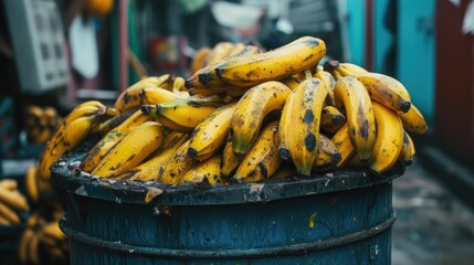 Wall Mural - Ripe bananas displayed at the vibrant street market.