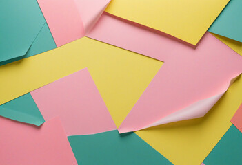 Wall Mural - Colorful geometric design with yellow, green, and pink paper composition