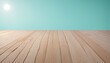 © SR07XC3 - Luminous wooden table display on soft teal backdrop