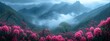 Rhododendron in full bloom amidst the misty mountain peaks Striking wallpaper capturing an extraord