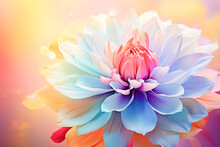Vibrant Gradient Dahlia Flower On Soft Background. Generative AI Image