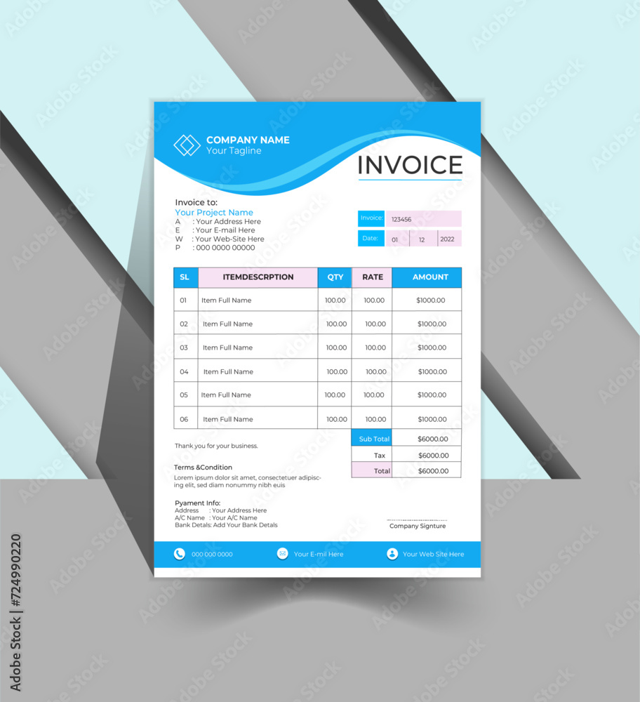 A business's invoice template. quotations for price invoices, money ...