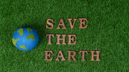 Eco awareness campaign for Earth day concept showcase message arranged in Save Earth on biophilic green background. Environmental social governance concept idea for sustainable and greener future.Gyre