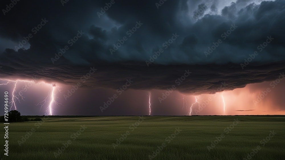 lightning in the city dramatic scene of a supercell thunderstorm and ...