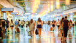 © apratim - Travelers with luggage walking through a busy airport terminal, highlighting the hustle and flow of a journey.