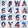© vector_master - Us flag glass 3D Lettering Typeface. AI generated illustration