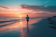 © Tymofii - A person running on the beach against a sunset background