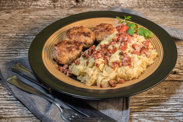 Poster - Minced meat cutlets with boiled sauerkraut.