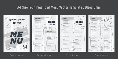 Wall Mural - Restaurant cafe menu, template design, A4 size four page food menu template, Bleed 3mm