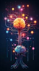 Wall Mural - neurons connected with electrical impulses inside an artificial intelligence.