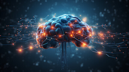 Wall Mural - neurons connected with electrical impulses inside an artificial intelligence.