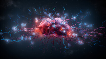 Wall Mural - neurons connected with electrical impulses inside an artificial intelligence.