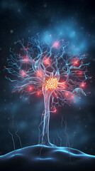 Wall Mural - neurons connected with electrical impulses inside an artificial intelligence.