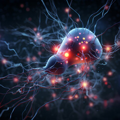 Wall Mural - neurons connected with electrical impulses inside an artificial intelligence.